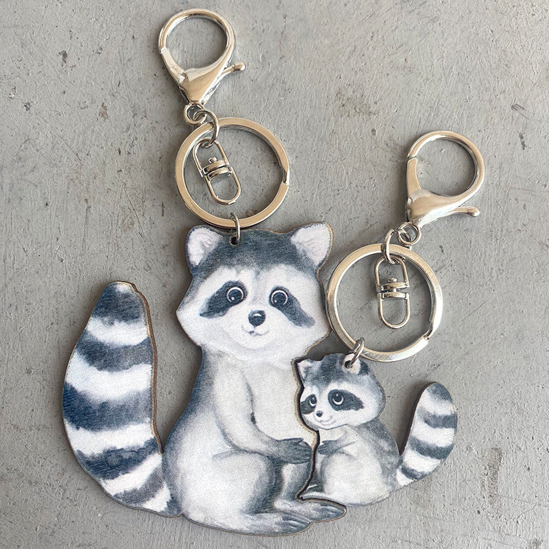 Wholesale Cute Cat Raccoon Hedgehog Mother and Child Keychains
